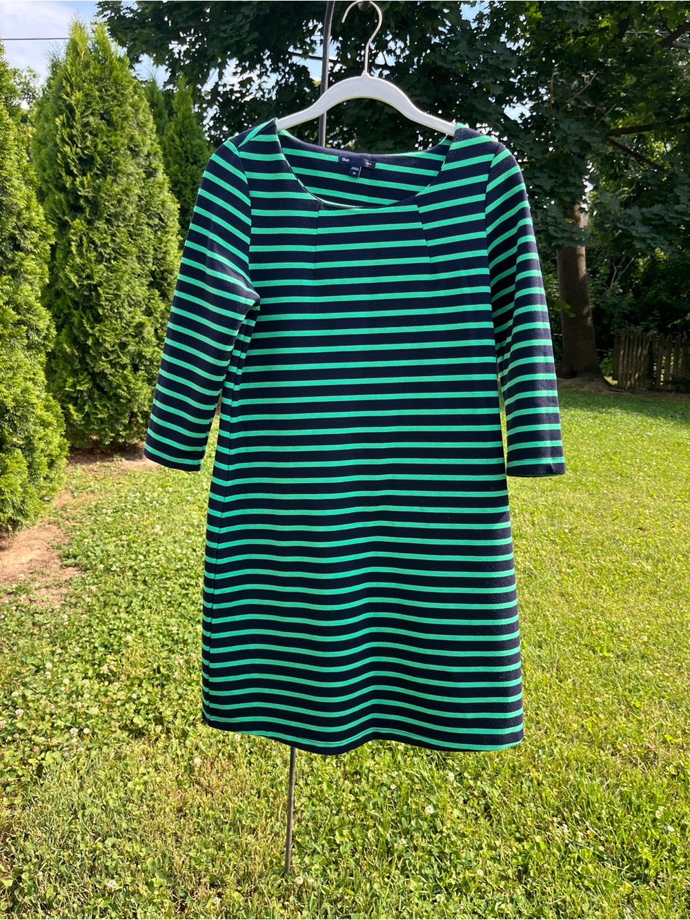 Gap Striped Green and Navy Boatneck  Shift Dress